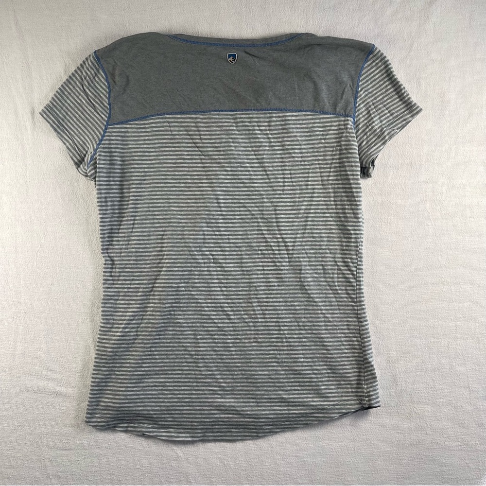 KUHL Striped Short Sleeve Henley Top in Light Gray and Heather Blue small - Picture 7 of 8